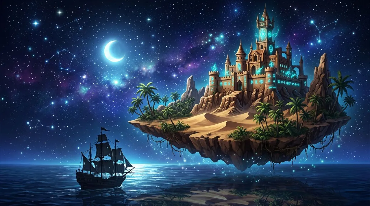 Blox Fruits Mirage Island guide cover — the night-only desert island with its castle lit against a dark Third Sea sky