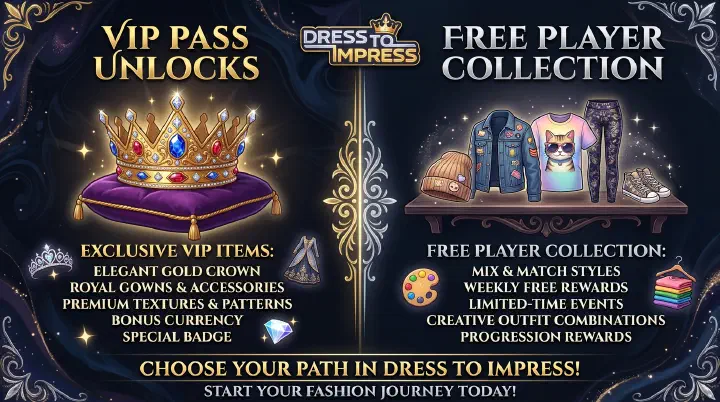 Dress To Impress Free vs VIP Comparison Cover