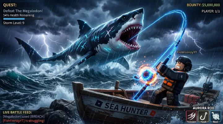 Fisch Megalodon boss fish emerging from the ocean