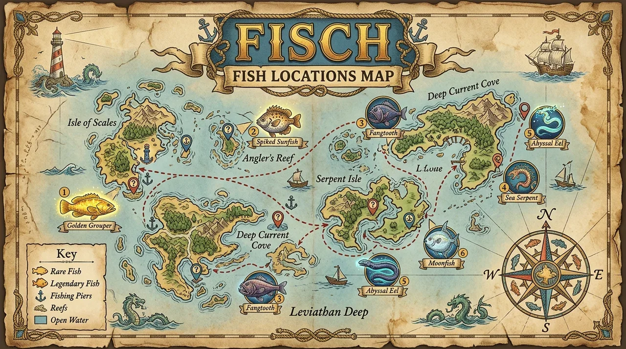 Fisch Fish Location Map (May 2026): Where to Find Every Fish Guide Cover
