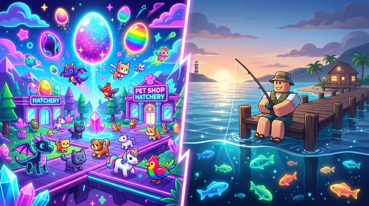 Pet Simulator 99 vs Fisch simulator game comparison